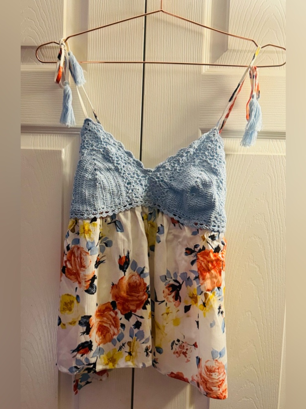 American Rag Light Blue Crochet Bust Floral Camisole